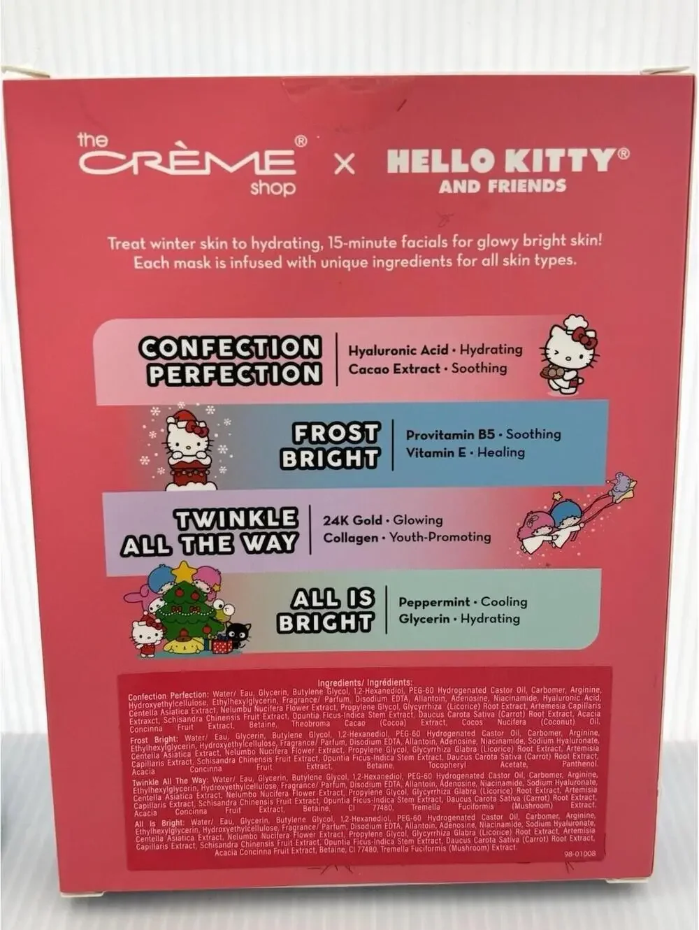 Hello Kitty x The Crème Shop Skincare Set 4 Holiday Sheet Masks & Cotton Pad NEW